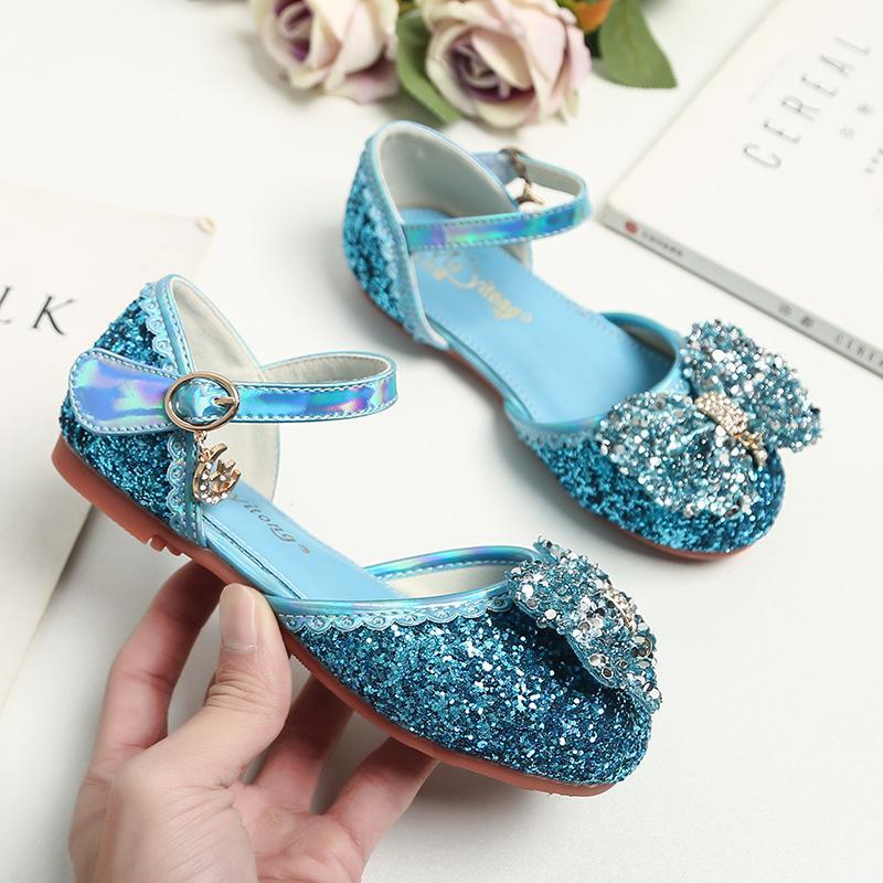 Girl Leather Shoes with Rhinestone Sequined Princess Shoes - MomyMall