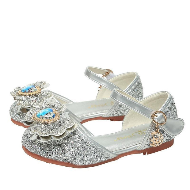 Bow Tie Sequined Leather Shoes for Girls Princess Shoes - MomyMall