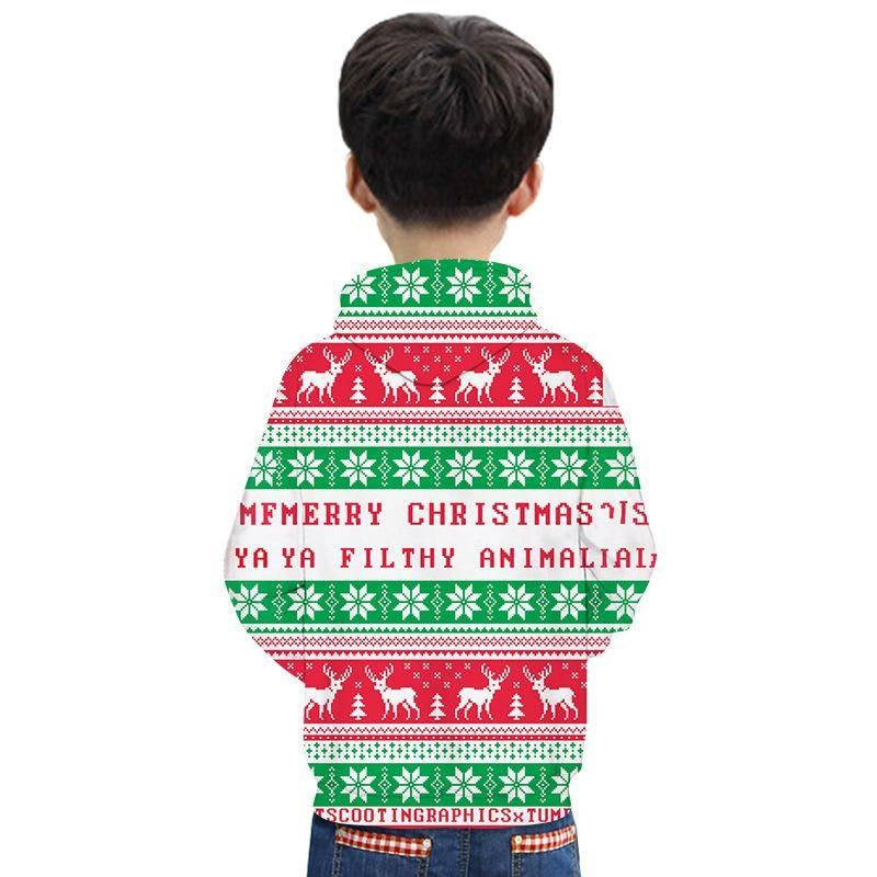 Kids Boy Girl 3D Christmas Snowflake Printing Hoodie