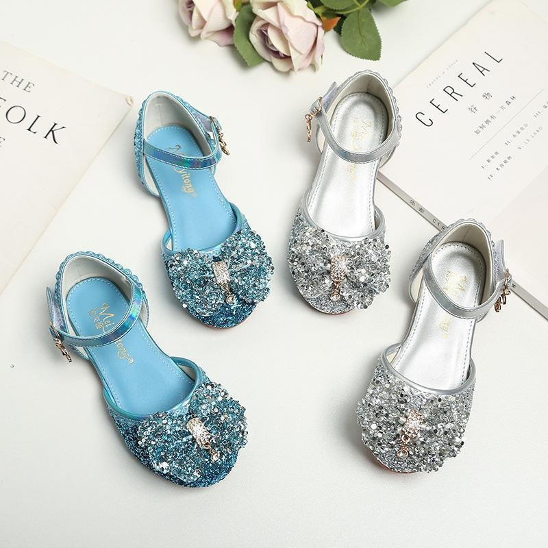 Girl Leather Shoes with Rhinestone Sequined Princess Shoes - MomyMall