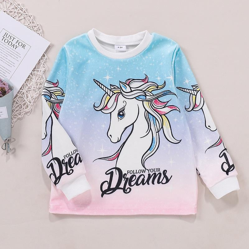 Girl Autumn Winter Plus Velvet  Unicorn Sweatshirt