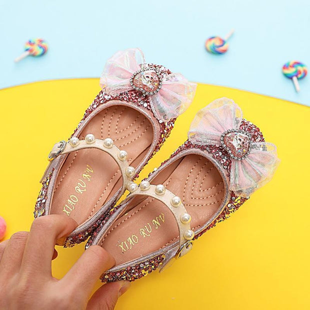 Girls New Dress Sequin Crystal Soft Sole Pearl Magic Stick Cute Shoes - MomyMall US8.5/EU25/UK7.5Toddle / Pink