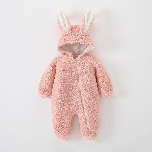 Baby Jumpsuit Thicken Hooded Zipper Big Ear Bunny Rabbit Romper