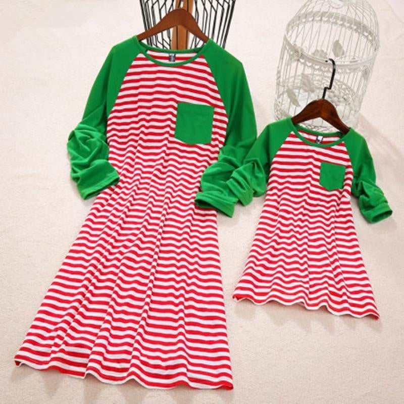 Family Matching Long-sleeved Christmas Striped Dress