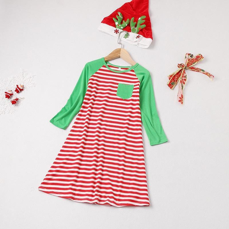 Family Matching Long-sleeved Christmas Striped Dress