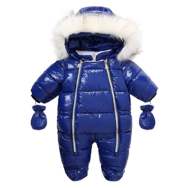 Infant Newborn Baby Winter Warm Hooded Romper Solid Color Overalls Jumpsuit - MomyMall Navy / 6-9 Months