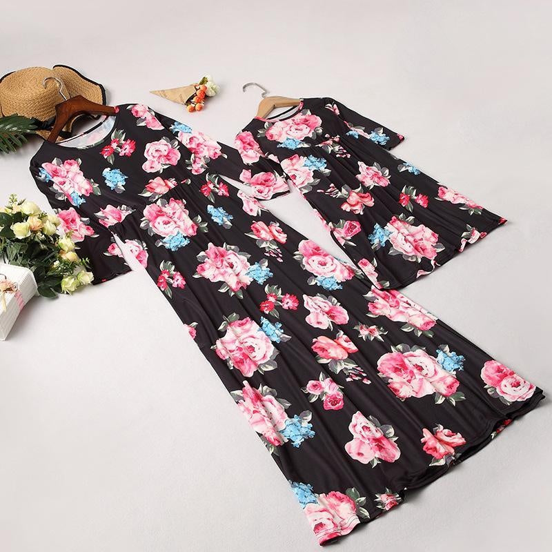 Family Maatching Long-sleeved Floral Print Long Dress - MomyMall