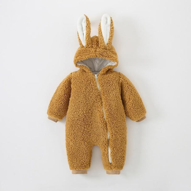 Baby Jumpsuit Thicken Hooded Zipper Big Ear Bunny Rabbit Romper