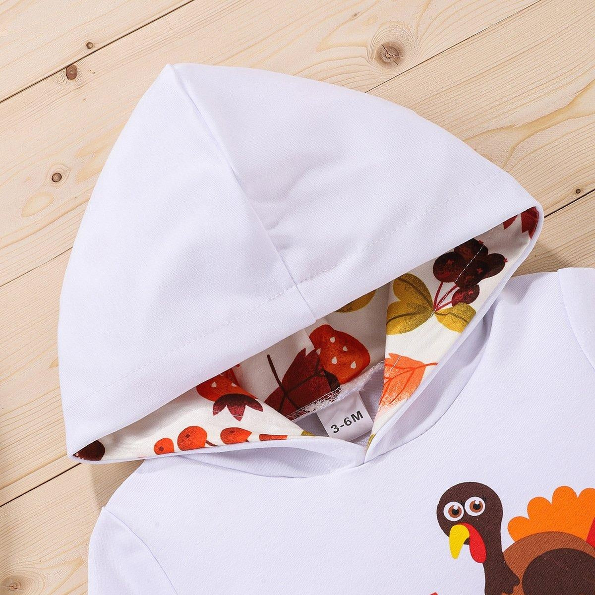 Kid Girl Thanksgiving Turkey Sweatshirt Long Sleeve Pullover with Ruffles - MomyMall