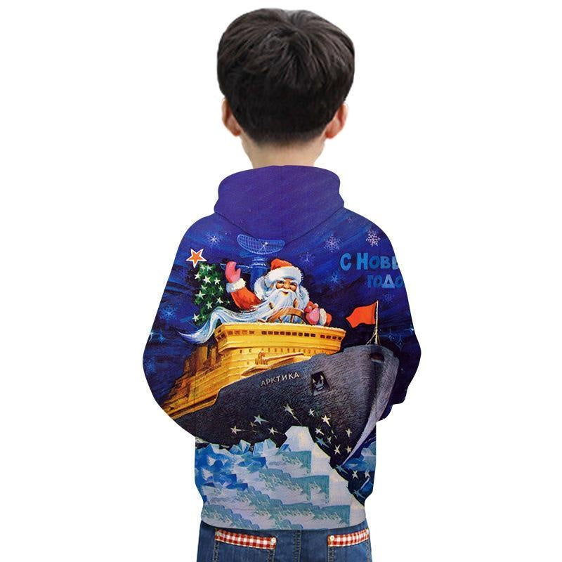 Kid Boy Girl 3D Cartoon Santa Printed Christmas Hoodie