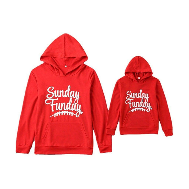 Family Matching Letter Print Hooded Parent-child Shirts - MomyMall Red / S