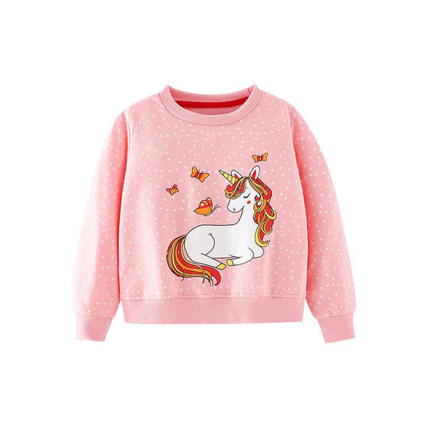 Kid Girls Cartoon Pink Unicorn Sweatshirt - MomyMall