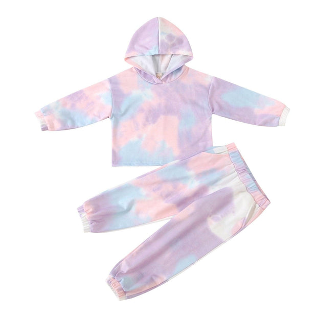 New Girl Tie Dyed Hooded Long Sleeve Elastic Cotton Set 2 Pcs