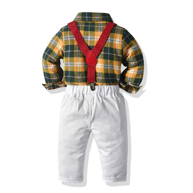 Spring Plaid Suit Bib Baby Boy Formal 2 Pcs