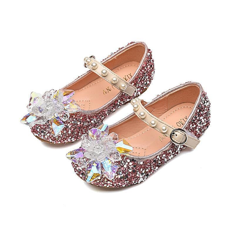 Girls' New Crystal Glass Flower Soft Sole Shoes