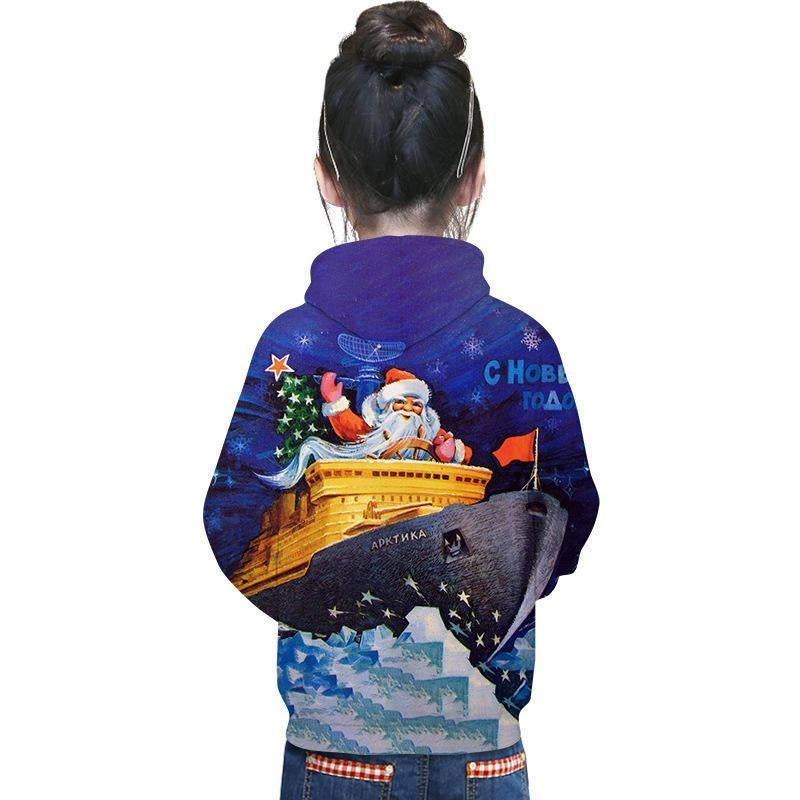 Kid Boy Girl 3D Cartoon Santa Printed Christmas Hoodie