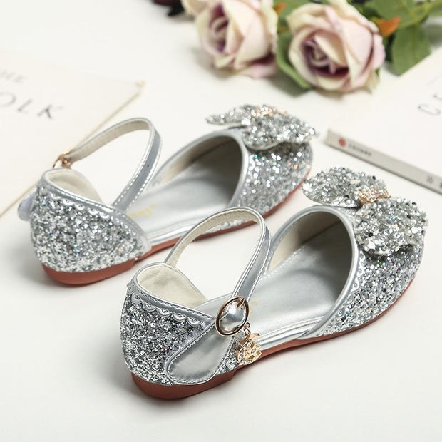 Girl Leather Shoes with Rhinestone Sequined Princess Shoes - MomyMall