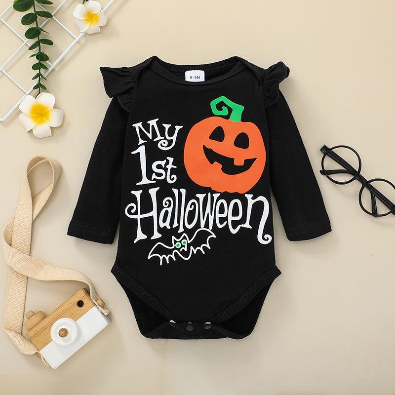 Baby Girl Boy Long Sleeve Halloween Print Bodysuit Pumpkin Romper - MomyMall