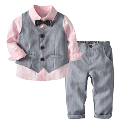 Baby Boy Gentleman Bow Tie Gentleman Formal 4 Pcs Set - MomyMall Pink / 2-3 Years