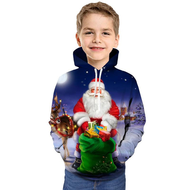 Kid Boy Girl Cartoon Christmas Santa Claus 3D Print Hoodie - MomyMall