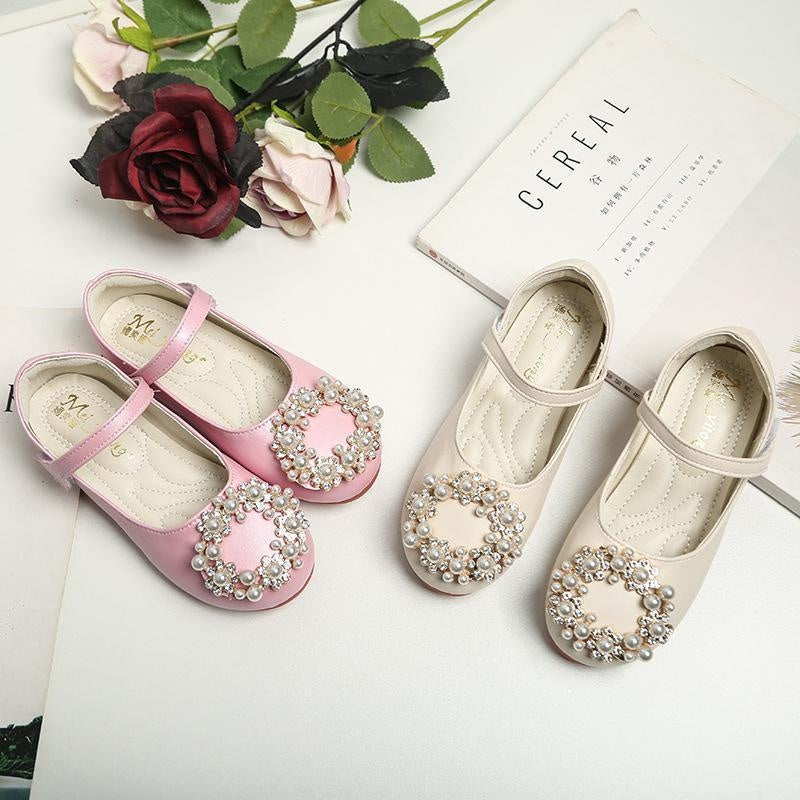 Kid Girl Pearl Flower Girl Flat Leather Shoes Princess Shoes