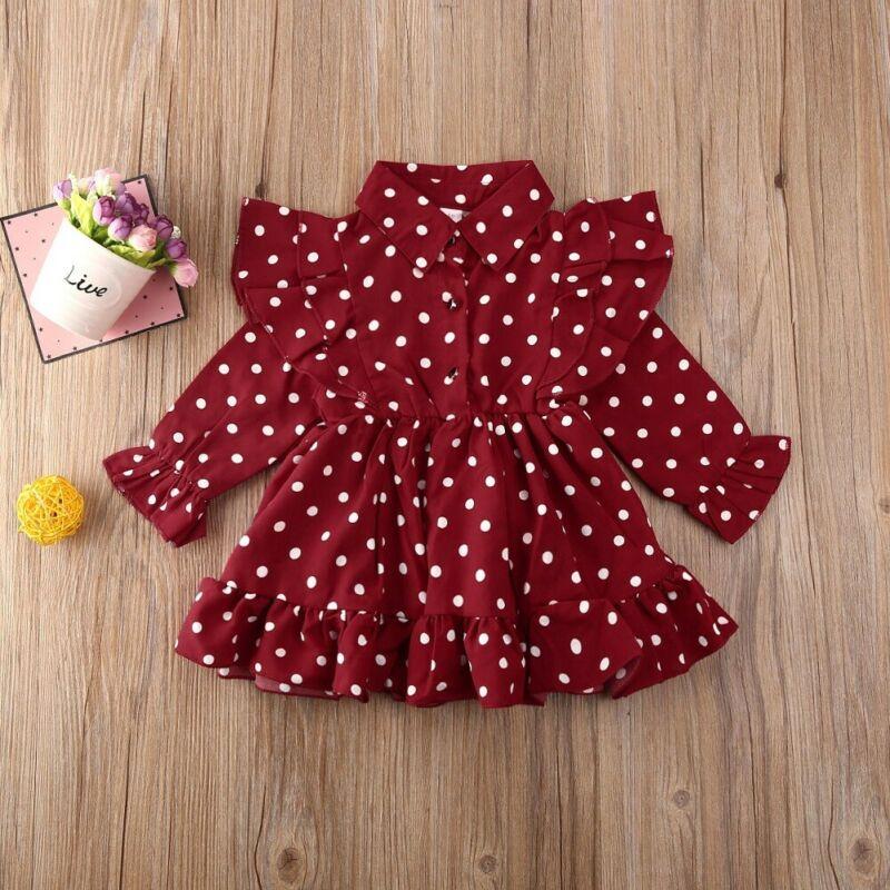 Toddler Kid Girl Ruffle Swing Dress Polka Dots Party Dresses 1-7Y - MomyMall