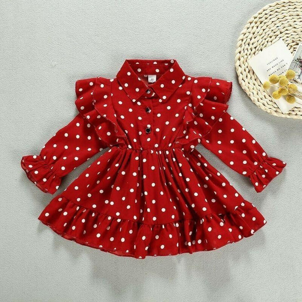 Toddler Kid Girl Ruffle Swing Dress Polka Dots Party Dresses 1-7Y - MomyMall