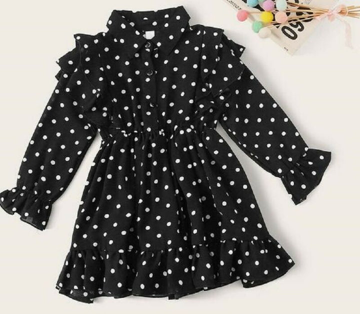 Toddler Kid Girl Ruffle Swing Dress Polka Dots Party Dresses 1-7Y - MomyMall