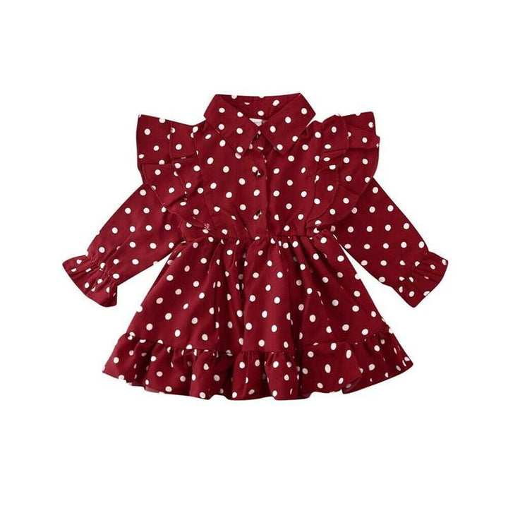 Toddler Kid Girl Ruffle Swing Dress Polka Dots Party Dresses 1-7Y - MomyMall Red / 1-2 Years
