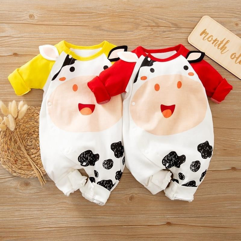 New Arrival Autumn and Spring Baby  Romper Adorable Cow Splice Jumpsuit