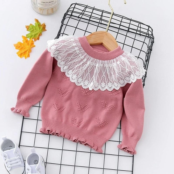 Autumn Winter Toddler Baby Girl Lace Collar Ruffled Solid Knitted Sweater - MomyMall Purple / 18-24 Months