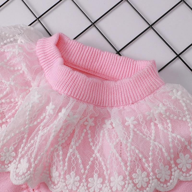 Autumn Winter Toddler Baby Girl Lace Collar Ruffled Solid Knitted Sweater - MomyMall