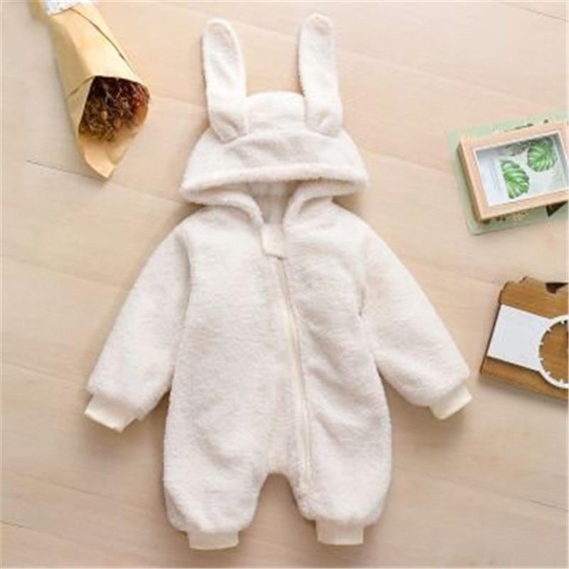 Winter Baby Long Ears Zipper Fleece Jumpsuit Romper - MomyMall Beige / 0-3 Months