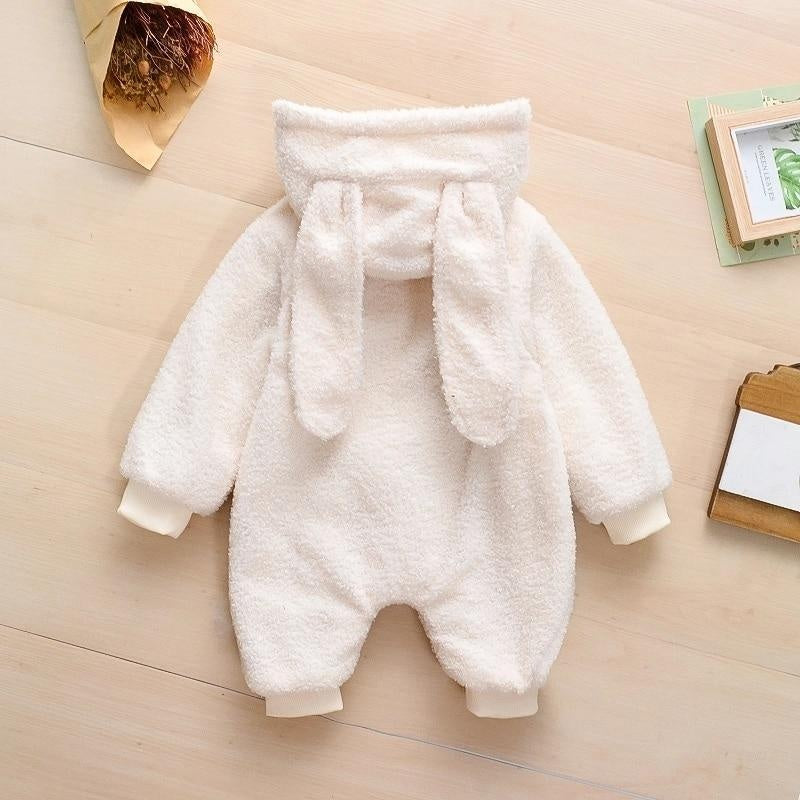 Winter Baby Long Ears Zipper Fleece Jumpsuit Romper - MomyMall