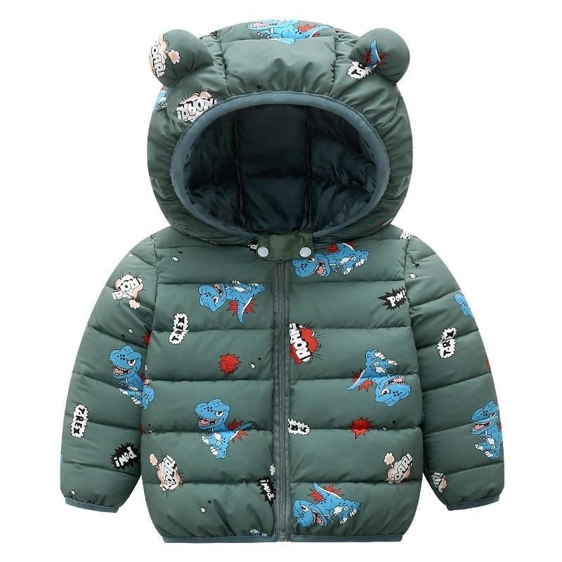 Winter Baby Toddler Animal Dinosaur Pattern Polka Dots Stars Print Coat - MomyMall Green / 18-24 Months