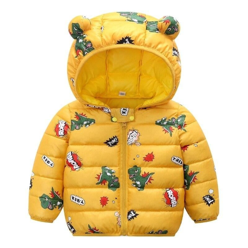 Winter Baby Toddler Animal Dinosaur Pattern Polka Dots Stars Print Coat - MomyMall Yellow / 18-24 Months