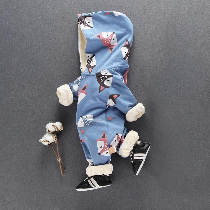 New Arrival Winter Lovely Fox Hooded Long-sleeve Fleece Romper - MomyMall