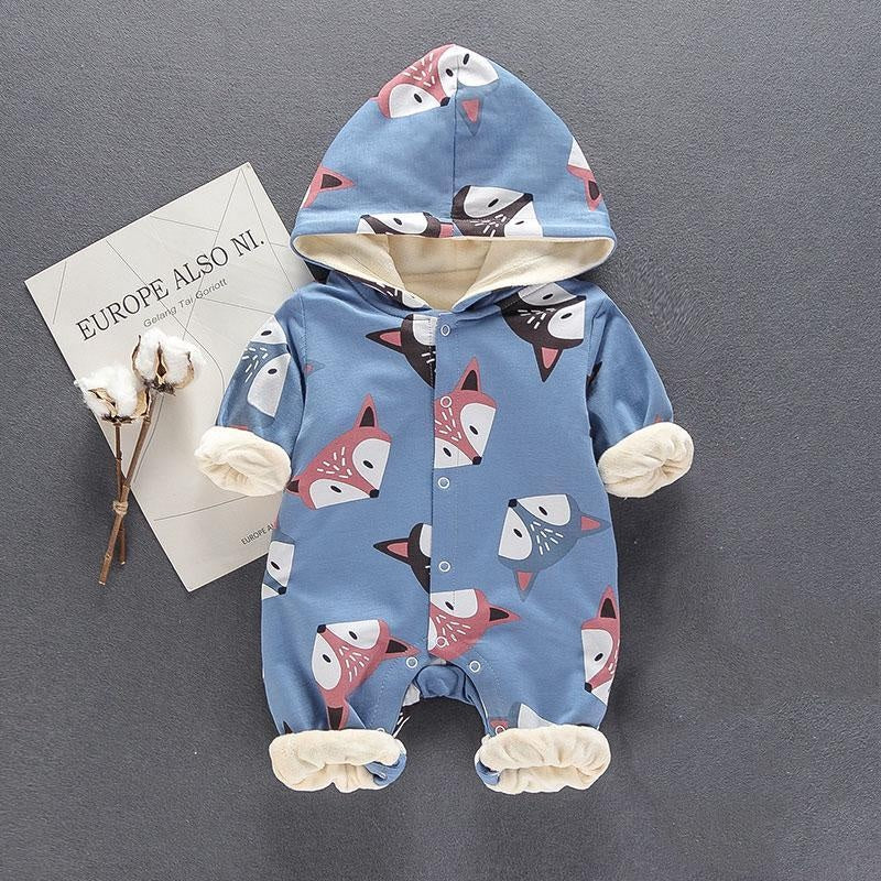 New Arrival Winter Lovely Fox Hooded Long-sleeve Fleece Romper - MomyMall