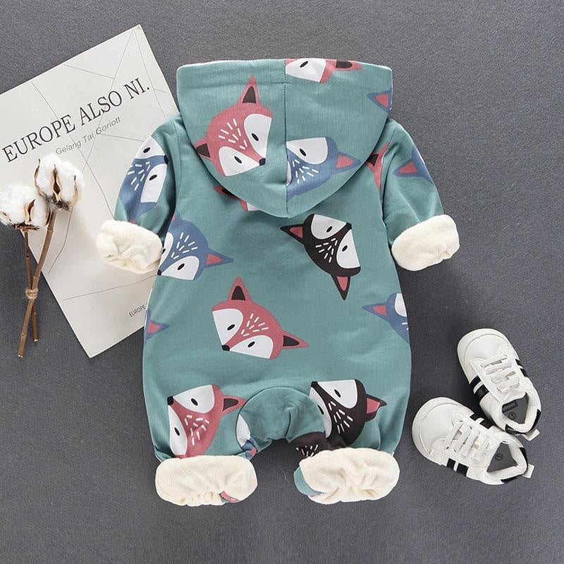 New Arrival Winter Lovely Fox Hooded Long-sleeve Fleece Romper - MomyMall