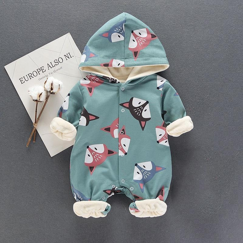 New Arrival Winter Lovely Fox Hooded Long-sleeve Fleece Romper - MomyMall Light Blue / 0-3 Months