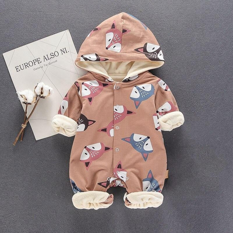 New Arrival Winter Lovely Fox Hooded Long-sleeve Fleece Romper - MomyMall Rose Gold / 0-3 Months