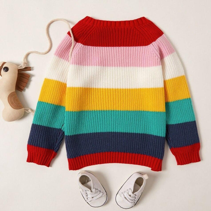 Toddler Girl Tops Winter Colorful Striped Knitted Thermal Sweater - MomyMall