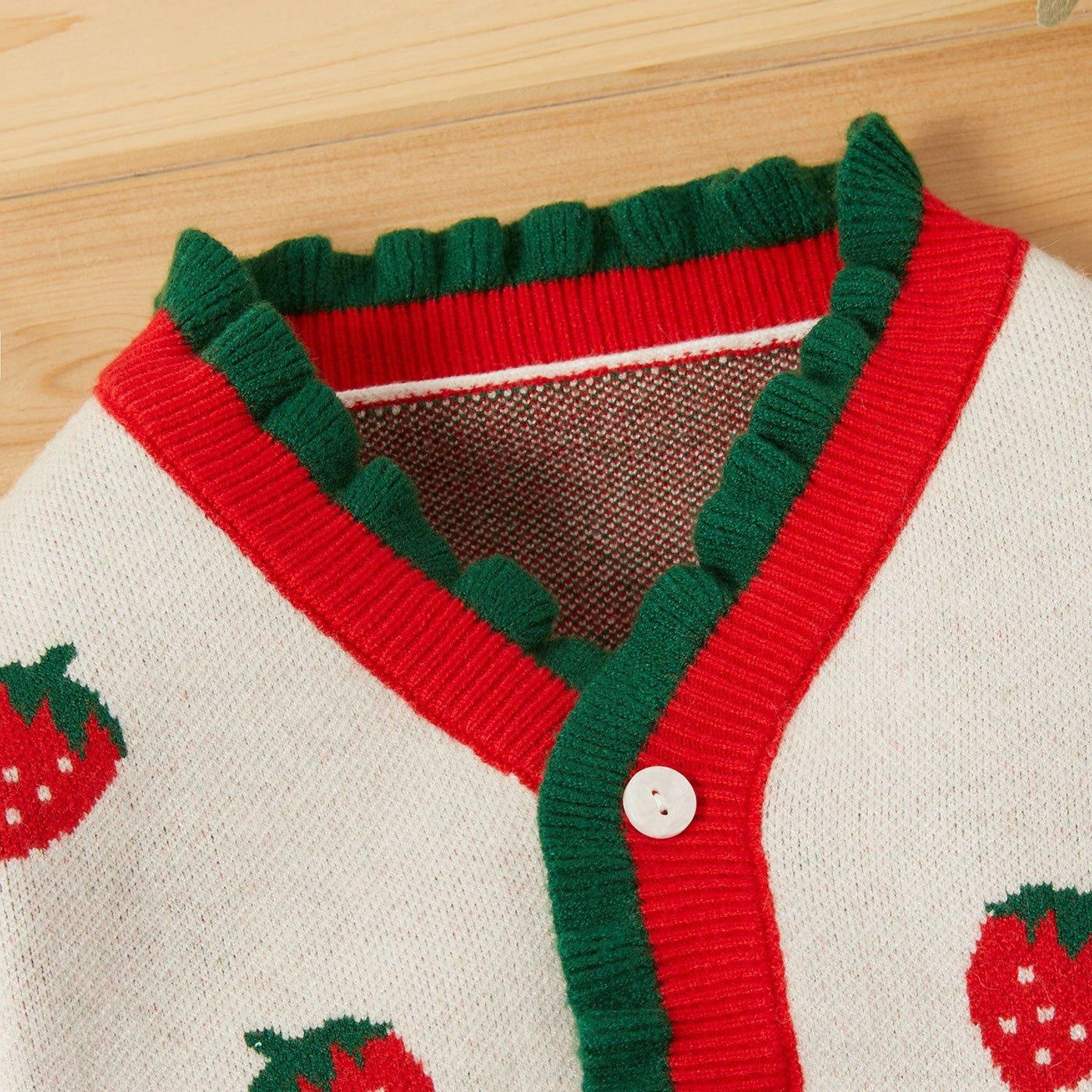 Baby Girl Winter Sweet Strawberry Sweaters Knit Button Sweater - MomyMall