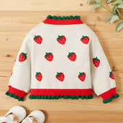 Baby Girl Winter Sweet Strawberry Sweaters Knit Button Sweater - MomyMall