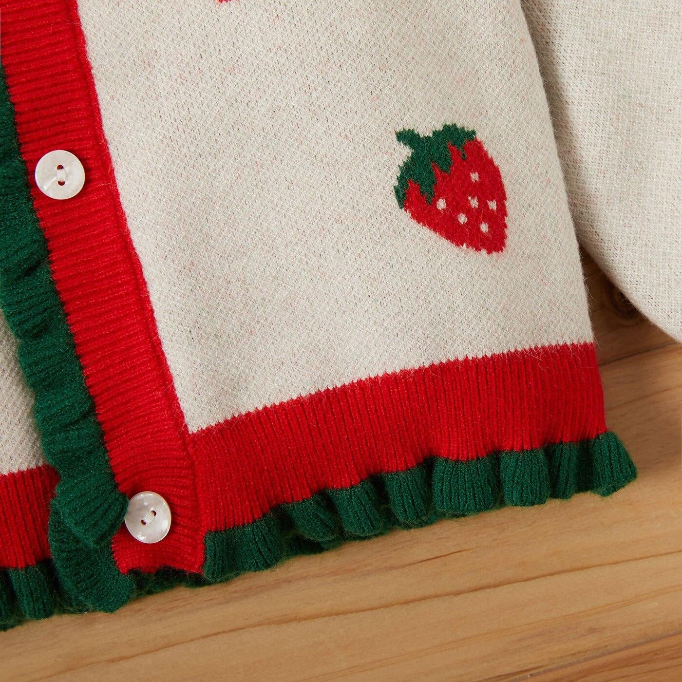 Baby Girl Winter Sweet Strawberry Sweaters Knit Button Sweater - MomyMall