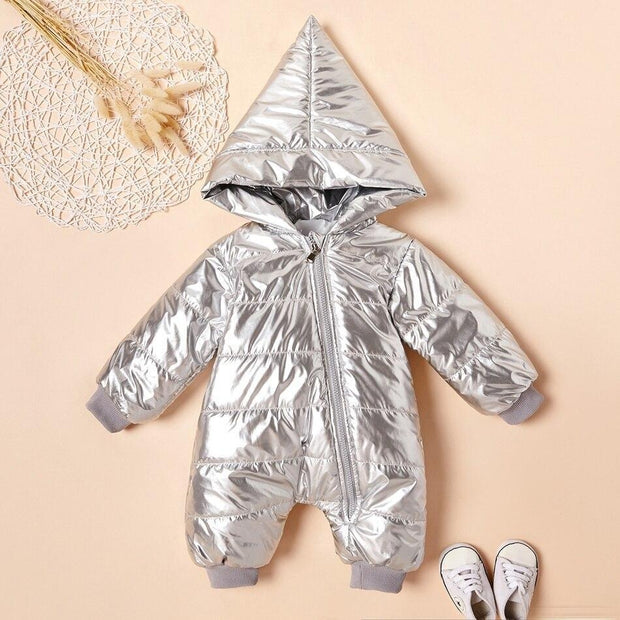 New Autumn and Winter Baby Rompers Stylish Solid Windproof Hooded Colorful Jumpsuit - MomyMall Silver / 0-3 Months