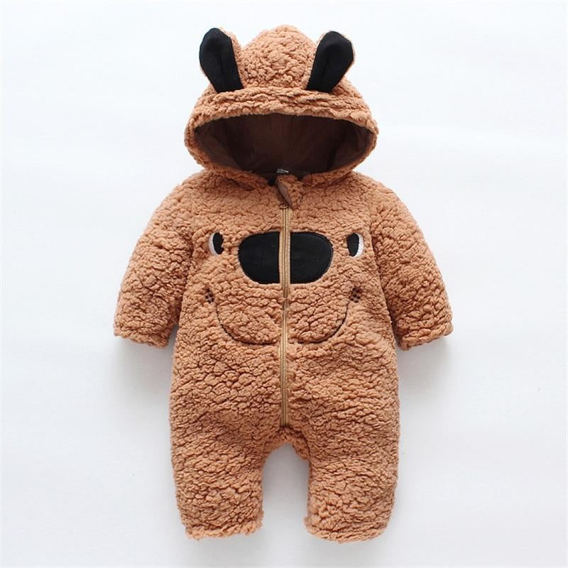 Winter Baby 3D Ears Design Solid Hooded Jumpsuit Romper - MomyMall