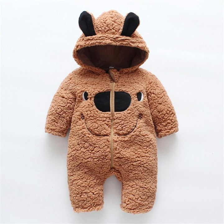 Winter Baby 3D Ears Design Solid Hooded Jumpsuit Romper - MomyMall Brown / 3-6 Months