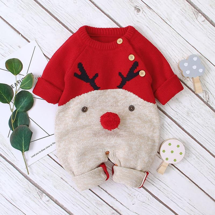 Winter Baby Boy Gir' Christmas Knitted Jumpsuits One Pieces Romper - MomyMall Red / 0-3 Months
