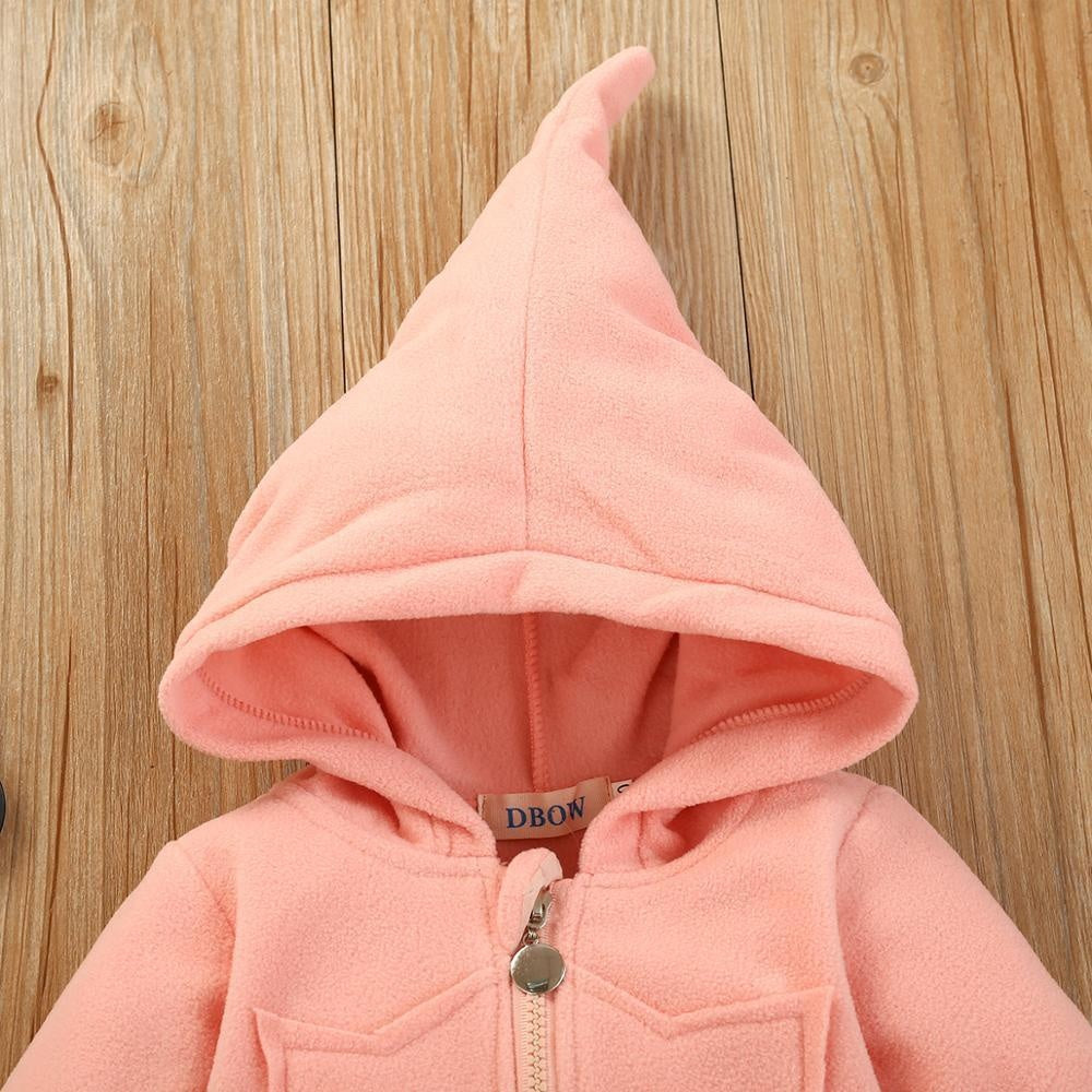 Baby Solid Warm Hooded Jumpsuit Long- Sleeves Rompers - MomyMall